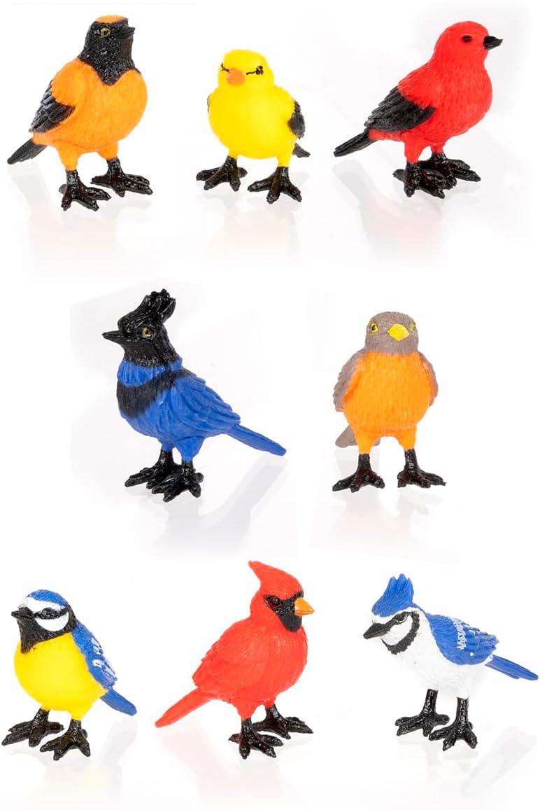 Archie McPhee Mini Soft Vinyl Garden Birds – A Flock in Your Pocket - Set of 8
