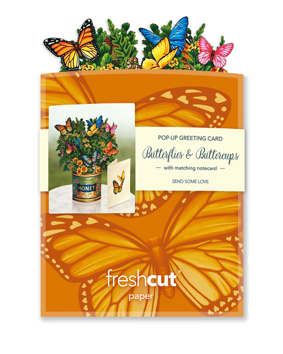 Fresh Cut Paper 3D Pop Up Flower Greeting Note Card – Butterflies & Buttercups – 6" x 5"