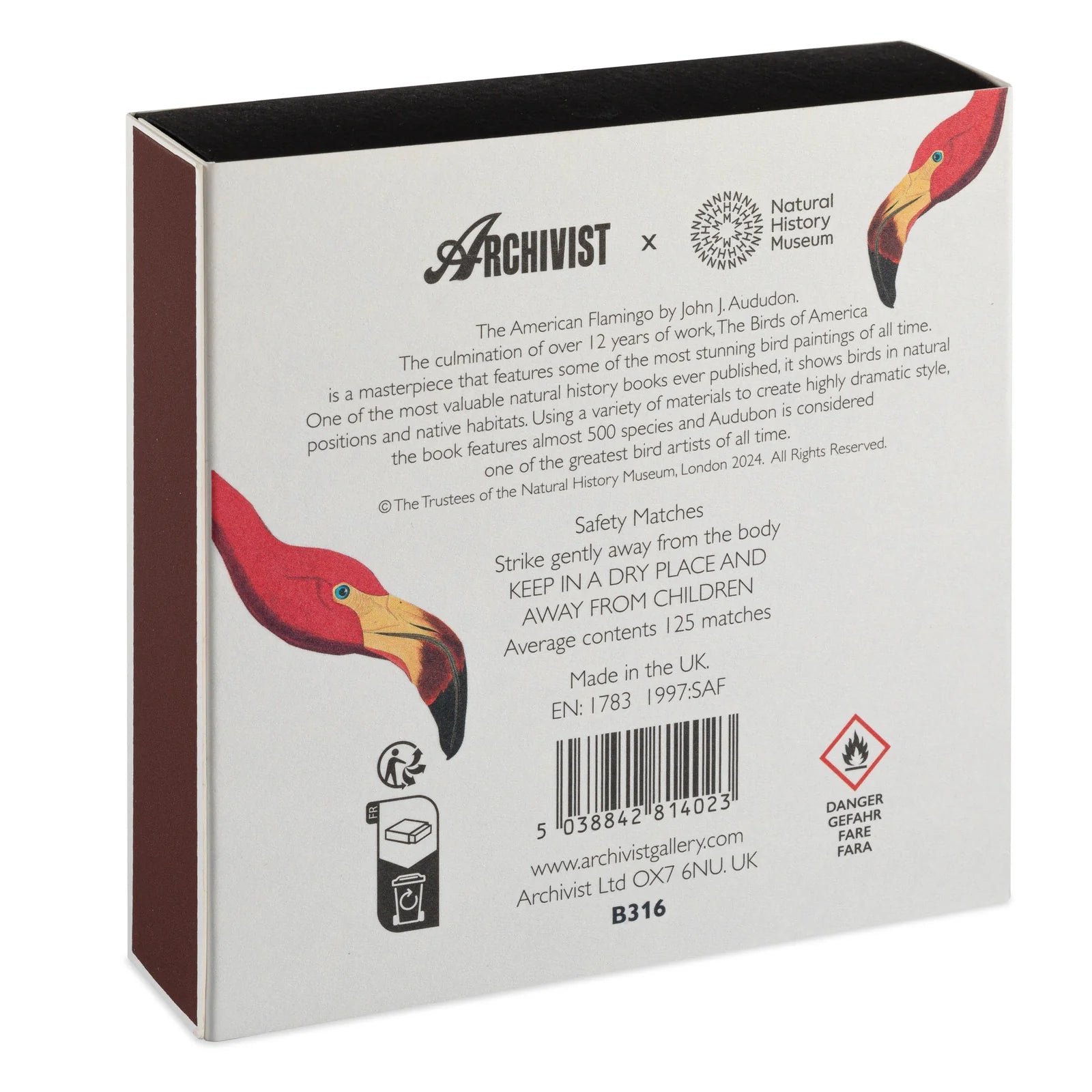 The American Flamingo by Audubon Luxury Matches – 100 Stick Matches
